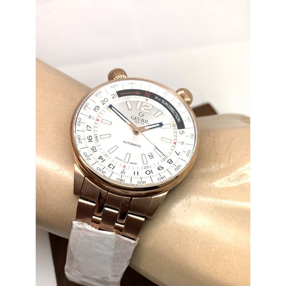 Gevril Men's Watch 48564 Swiss Automatic Wallabout Solar Compass Rose Gold 44mm - Picture 6 of 15